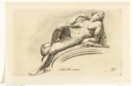 Aurora reclining on a stone arch