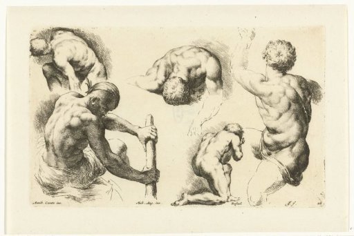 Five naked men in various poses