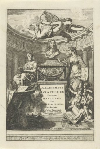 Bust of Jan de Bisschop flanked by allegorical figures