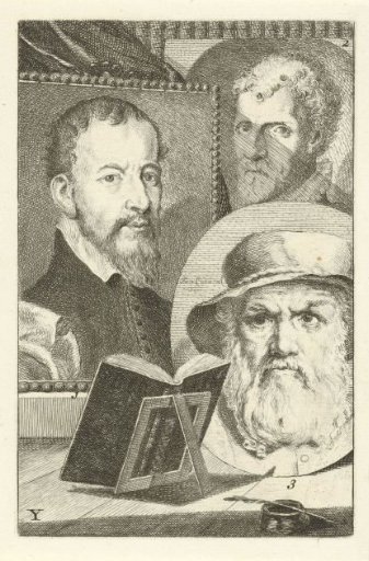 Portraits of Josse van Liere, Cornelis Cort and Dirck Volckertsz. Coornhert