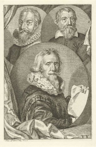 Portraits of Paulus Moreelse, Balthasar Lauwers and Floris Claesz. van Dijck