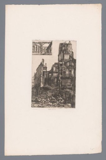 View of ruins of burnt buildings on the Rue de Lille