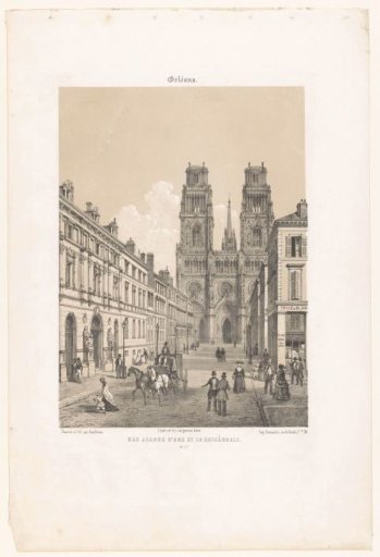 View of the Rue Jeanne d'Arc and the cathedral in Orléans