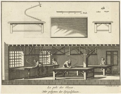 Workshop with men polishing mirrors