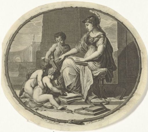 Minerva gives lessons to some putti