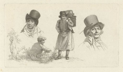 Two men with baskets and the portraits of T. Bianchi and G. van Rooyen