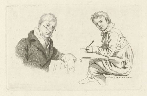 Boy drawing and the portrait of François Joseph Pfeiffer