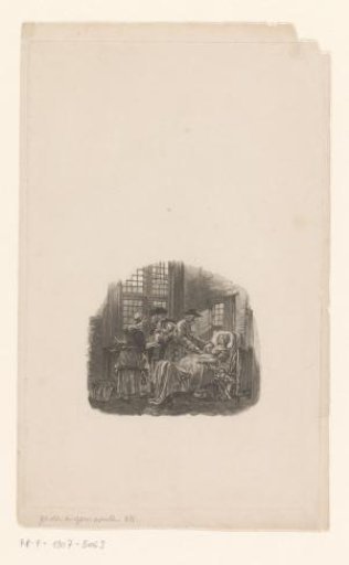 Interior with a woman in childbed
