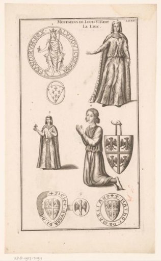 Portraits of King Louis VIII and His Wife and Son, Surrounded by Various Seals and Coats of Arms