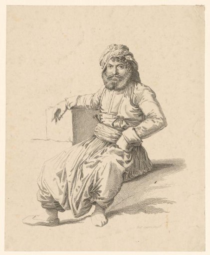 Seated man with turban and sash with knife around his waist