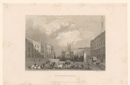 View of a square and the Cathedral of Southwark in London