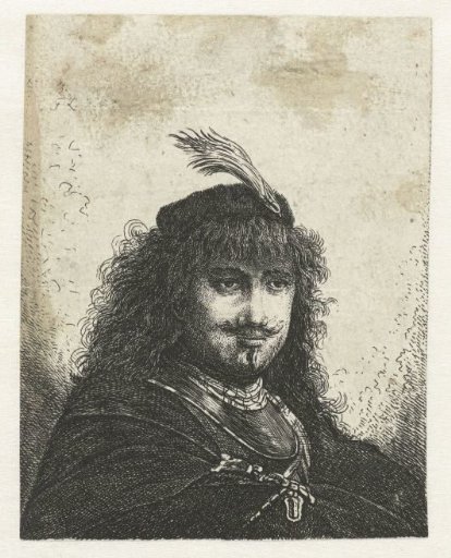 Self-portrait (?) with plumed cap and lowered sabre