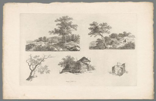 Study of paths with walkers, a branch, a barn and a ruin