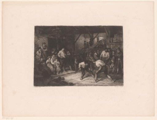 Two Young Men Fighting Surrounded by Spectators