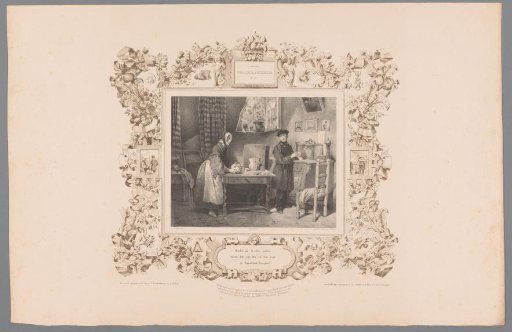 Interior with Woman at a Table and a Boy Putting Money into a Piggy Bank