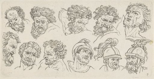 Eleven studies of a male head