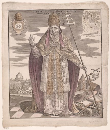 Pope with a timeline of popes on his vestment