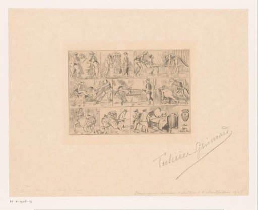 Caricature of the treatment of a man in a spa