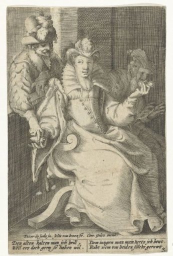 Young woman between a young and an old man