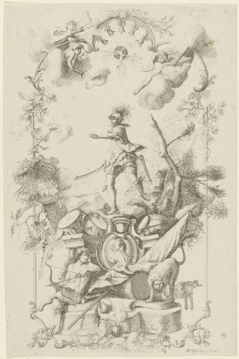 Panel Decoration with a Warrior on a Base with Military Equipment