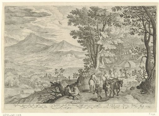 Forest landscape with travellers
