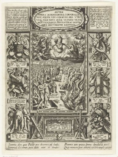 Title page with the Last Judgment and the Works of Mercy