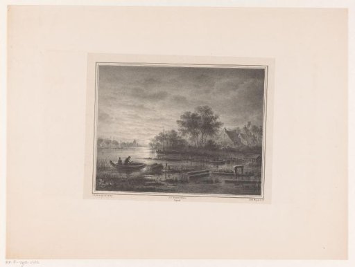 Rowing boats on river by moonlight