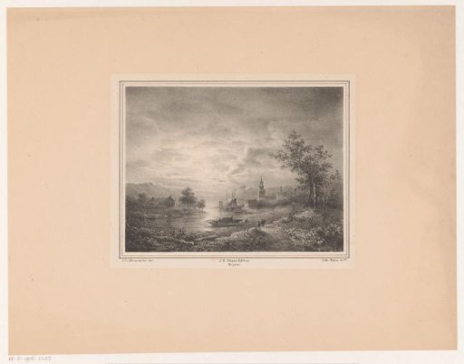 Ferry on river by moonlight
