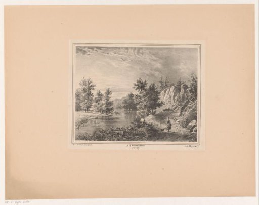 River view with woman carrying a basket