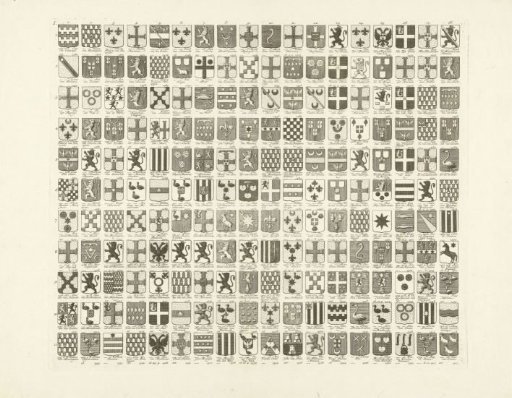 Armorial map with the coats of arms and names of the Forty Men of the city of Leiden