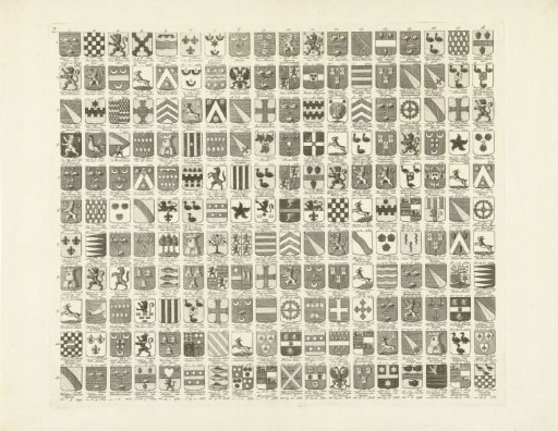 Armorial map with the coats of arms and names of the Forty Men of the city of Leiden