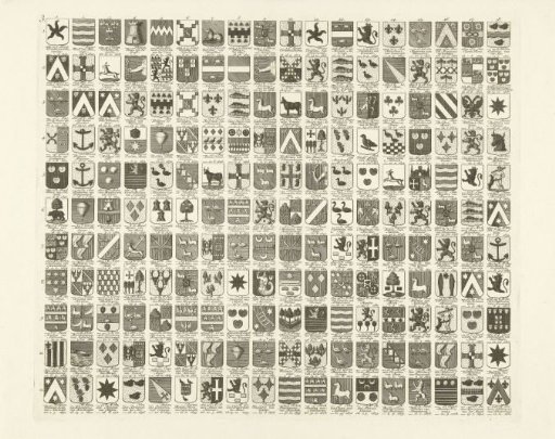 Armorial map with the coats of arms and names of the Forty Men of the city of Leiden