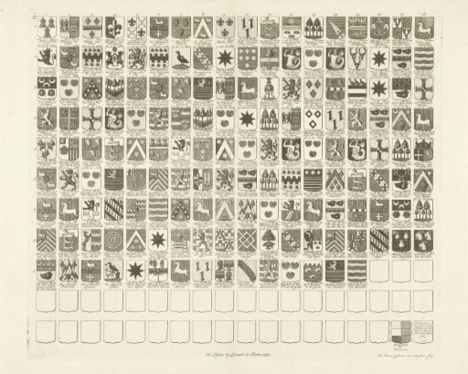 Armorial map with the coats of arms and names of the Forty Men of the city of Leiden