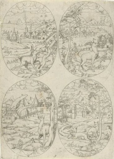 Four ovals with animals