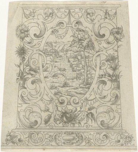 Beer jug with a landscape in an oval