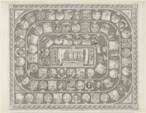 Board game with events and portraits of important figures from Dutch history