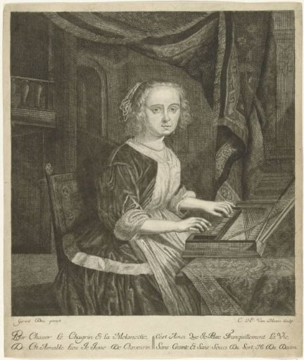Young woman behind the clavichord