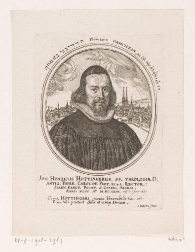 Portrait of Johann Heinrich Hottinger with a city view of Zurich