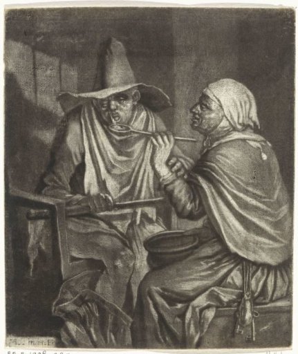 Old woman leading a man