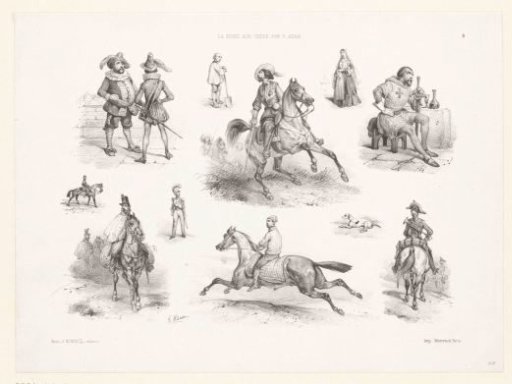 Six views of noblemen, knights, and riders