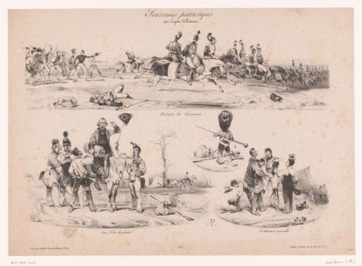 Cuirassiers retreating and three other scenes from the army