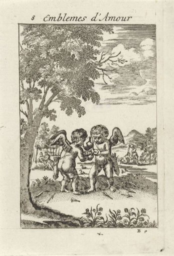 Two putti trying to make fire