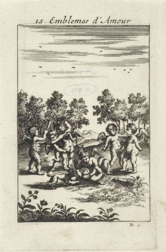 Wrestling putti in a landscape