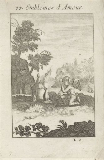 Cupid Kneeling Beside a Symbolic Heart