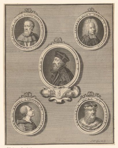 Five portraits in medallions