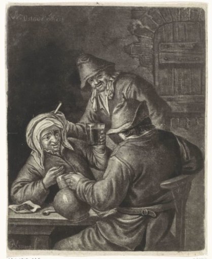 Three drinking figures in an inn