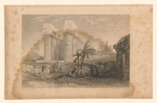 Landscape with ruins, columns and camels