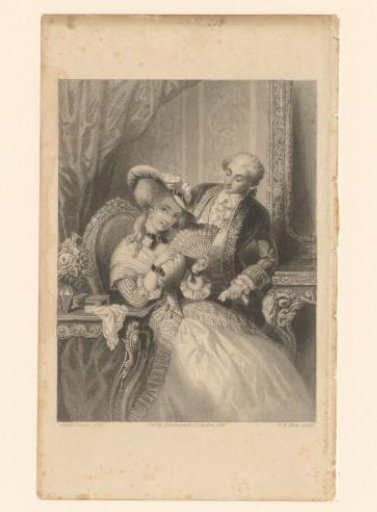 Man looking at an elegant young woman with a fan
