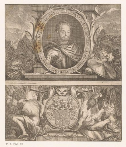 Portrait of Stanislaw Jan Jablonowski in a medallion surrounded by war booty