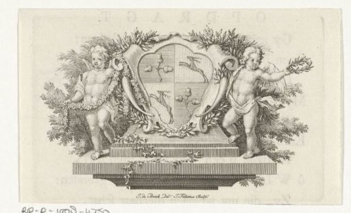 Shield flanked by putti